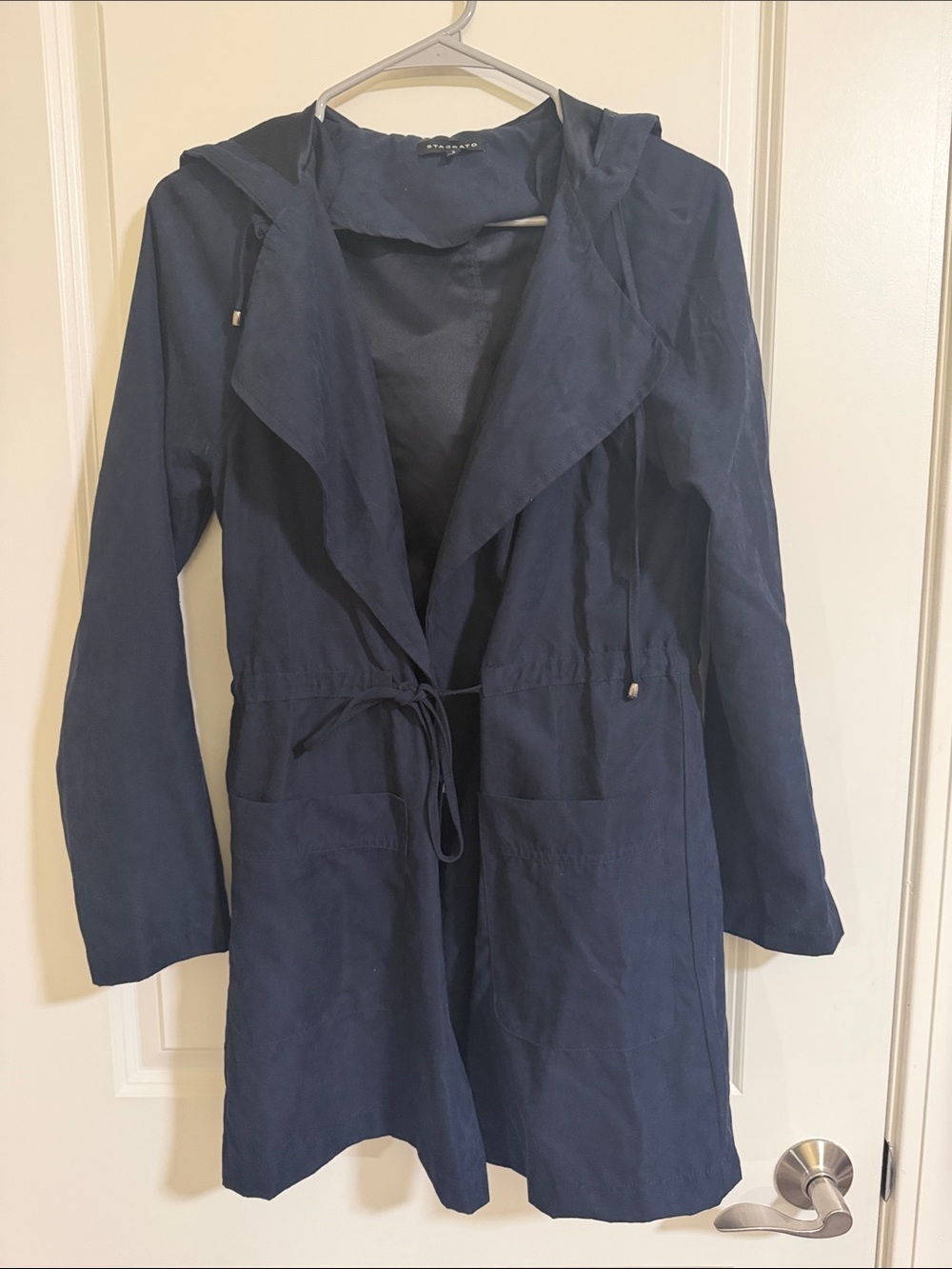 Staccato Navy Hooded Drawstring Trench Coat